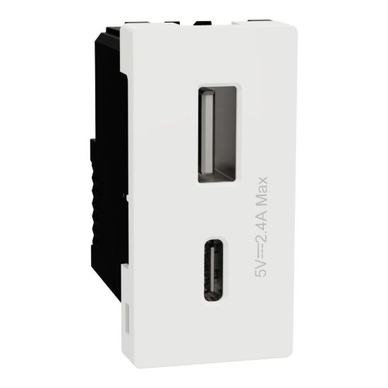 Picture of USB Type A+C, Miluz E, 2 Port, 2.4A, 12W, 1 Module, White