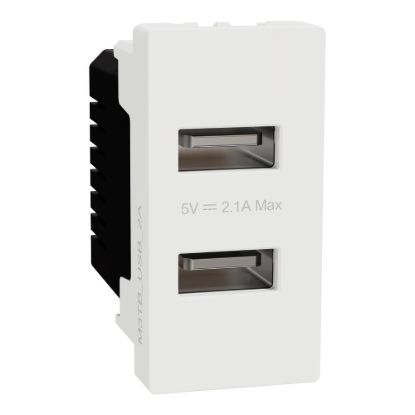 Picture of USB Type A, Miluz E, 2 Port, 2.1A, 1 Module, White