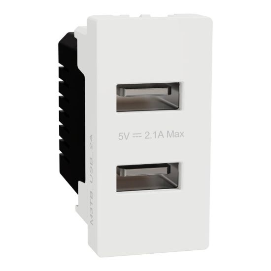 Picture of USB Type A, Miluz E, 2 Port, 2.1A, 1 Module, White