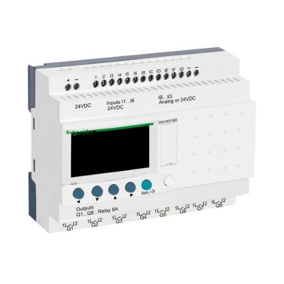Picture of compact smart relay, Zelio Logic SR2 SR3, 20 IO, 24V DC, clock, display, 8 relay outputs
