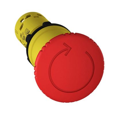 Picture of Monolithic emergency stop, Harmony XB7, plastic, red mushroom 40mm, 22mm, latching turn to release, 1NC