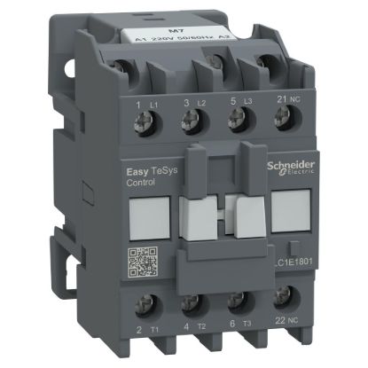 Picture of Contactor,Easy TeSys Control,LC1E,3P(3NO),AC-3,<=440V,18A,220V AC coil,50/60Hz,1NC auxiliary contact