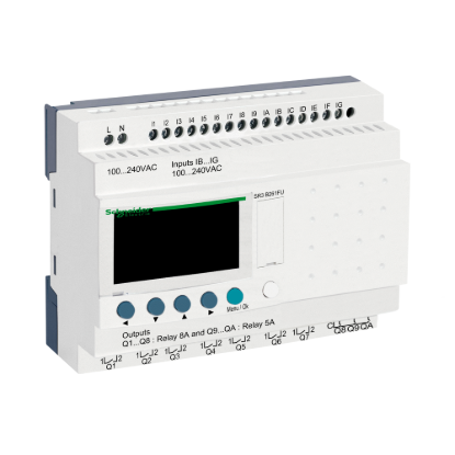 Picture of modular smart relay, Zelio Logic SR2 SR3, 26 IO, 100 to 240V AC, clock, display