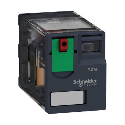 Picture of miniature plug in relay, Harmony Electromechanical Relays, 6A, 4CO, lockable test but to n, 230V AC