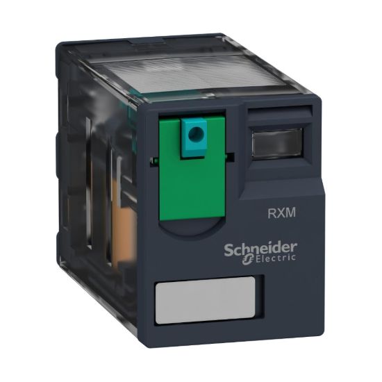 Picture of miniature plug in relay, Harmony Electromechanical Relays, 6A, 4CO, lockable test but to n, 24V DC